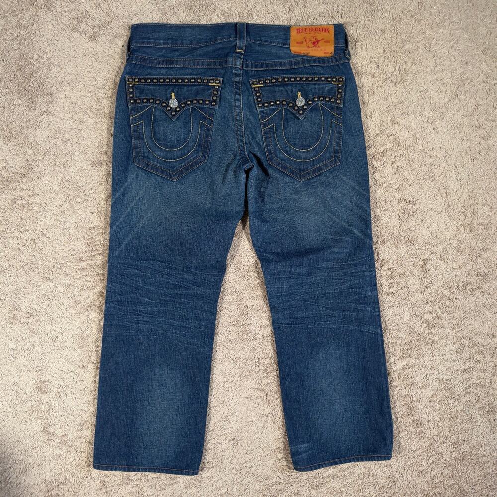 True Religion Ricky Jeans Mens 34 (36x29) Blue Denim Studded Made In USA